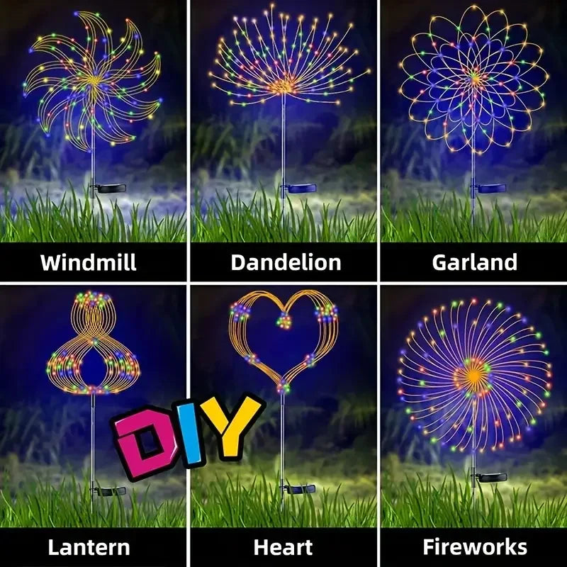 Auntie Glowria Solar Lighting LED Solar Fireworks Lights | Waterproof, Eco-friendly | 4 Garden Lights, 8 Modes, Remote Control for Pathway Decorations    ```