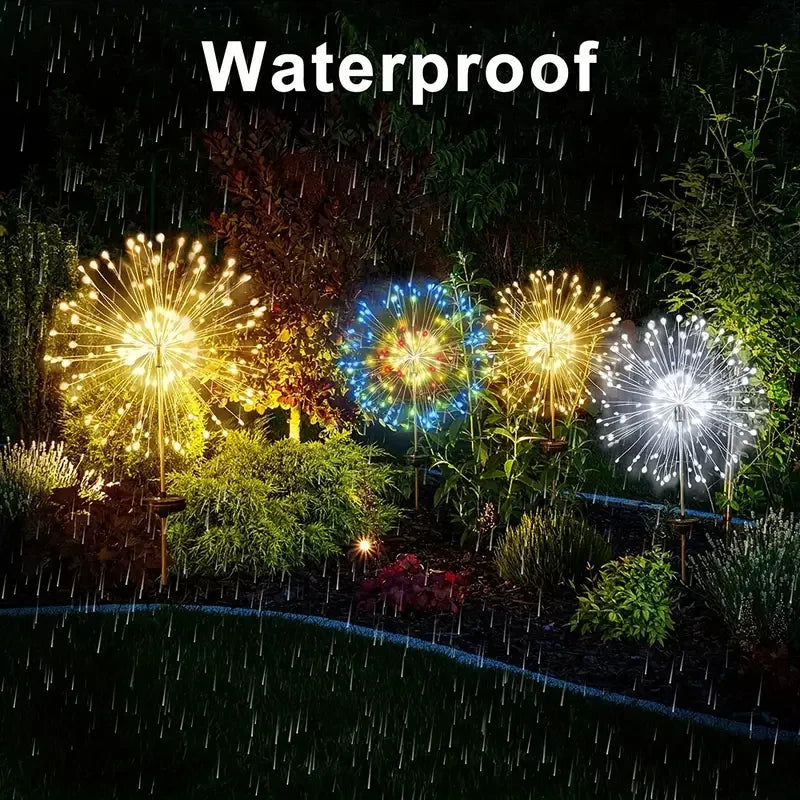 Auntie Glowria Solar Lighting LED Solar Fireworks Lights | Waterproof, Eco-friendly | 4 Garden Lights, 8 Modes, Remote Control for Pathway Decorations    ```