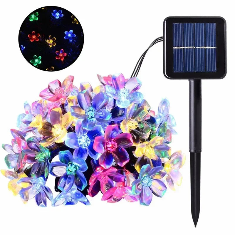 Auntie Glowria Solar Lighting 8 Mode Battery Operated Garden Party Decoration Solar Garden Blossom Flower Lights Garlands | Eco-friendly, Waterproof | Solar Outdoor String Plant Lighting