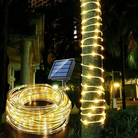 Auntie Glowria Solar Lighting 300 LED Solar Rope Strip Light | Waterproof, Eco-Friendly | Fairy Light Strings for Christmas Decor, Garden, Lawn, Tree, Yard, Fence, Pathway