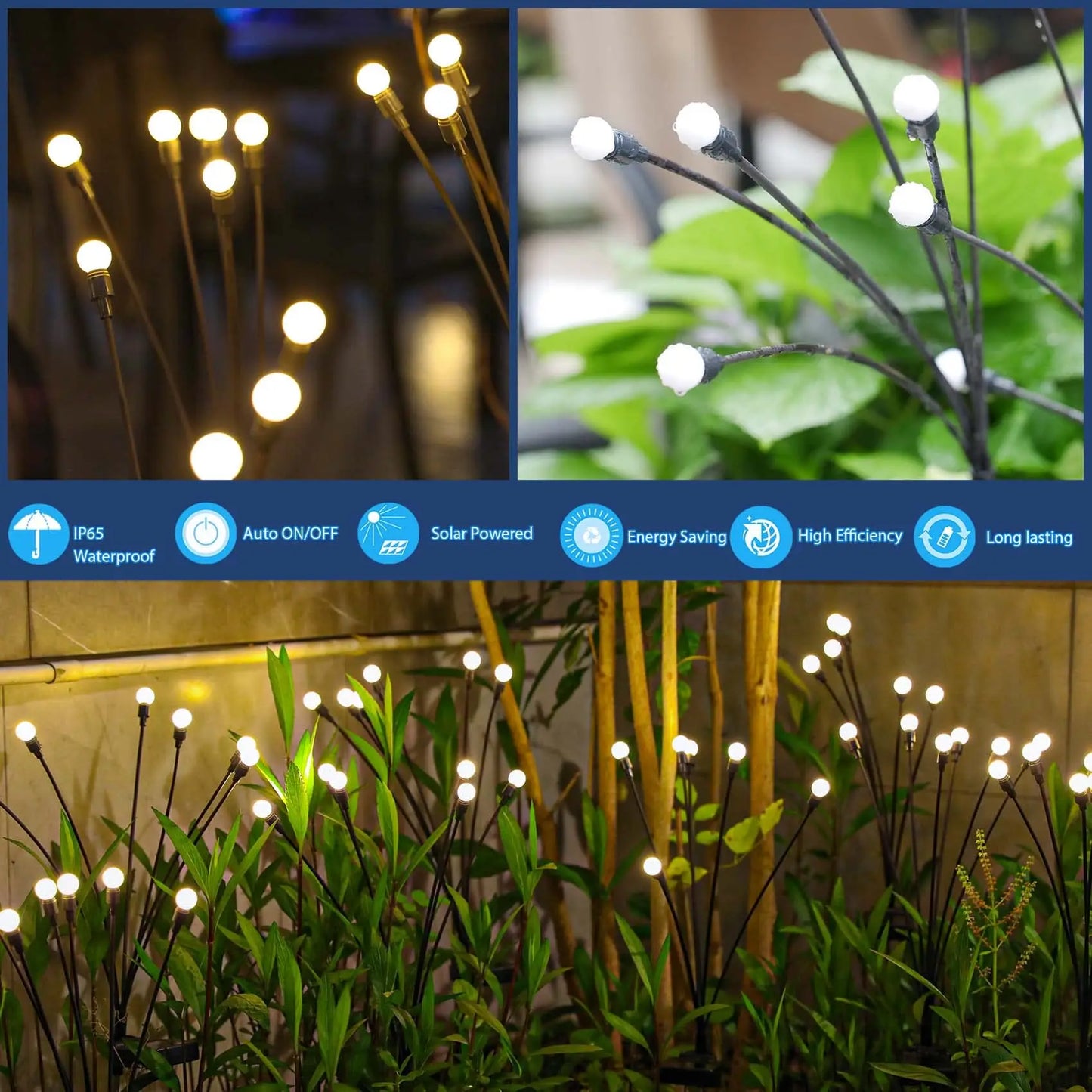 Auntie Glowria Solar Lighting Multi Pack LED Solar Powered Garden Lights | Eco-friendly, Waterproof | Vibrant Swaying Firefly Lights for Patio & Pathway Ambient Decoration