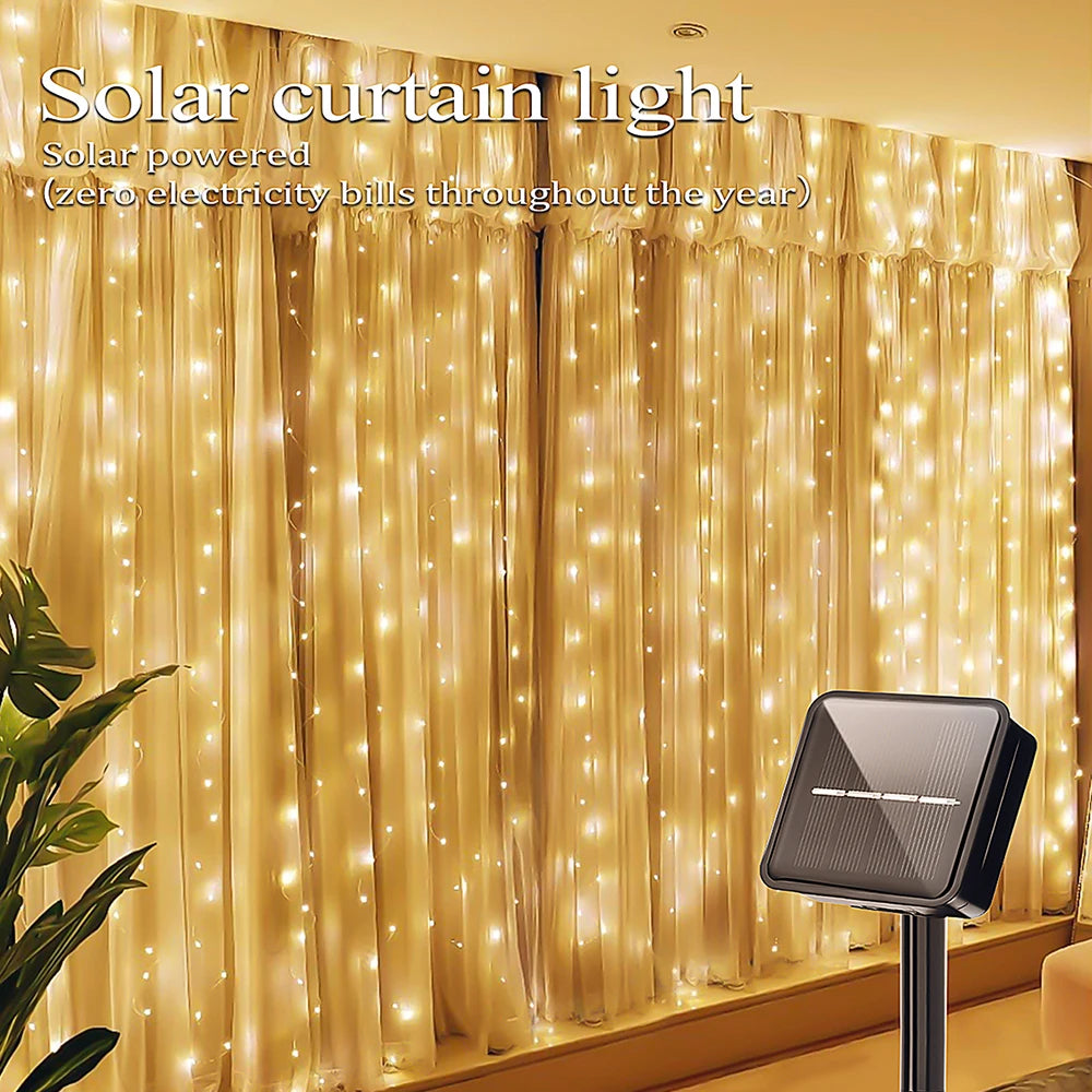 Auntie Glowria Solar Lighting Outdoor Solar Curtain Light 300 LED | Waterproof, Eco-Friendly | String Lights for Garden, Yard, Pavilion, Fairy Garland, Holiday, Wedding Decor